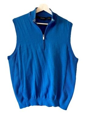 Bobby Jones Men's Royal Blue Quarter-Zip Sweater Vest 100% Pima Cotton Size L